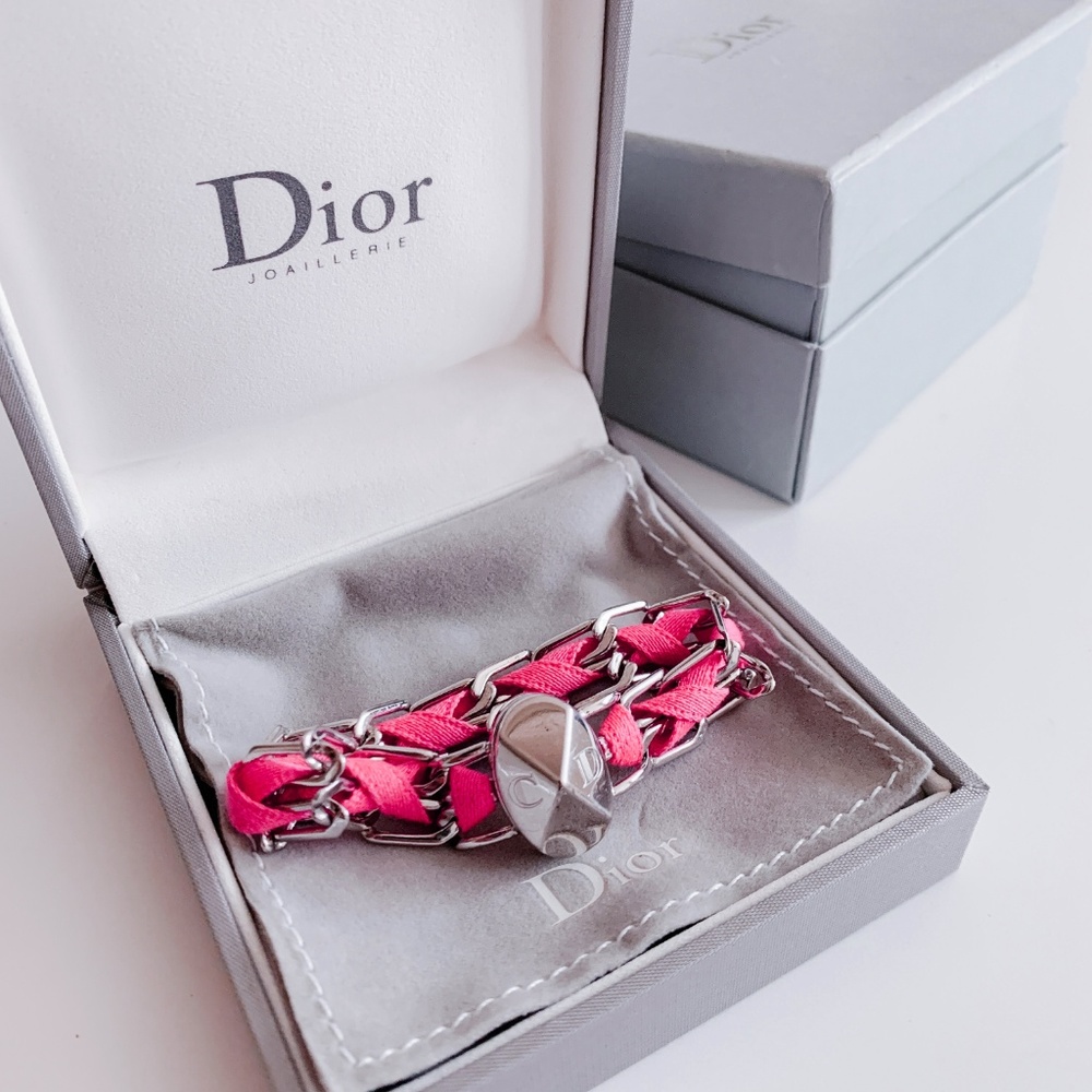 DIOR Pink & Silver Chain Link Bracelet - AUTHENTIC